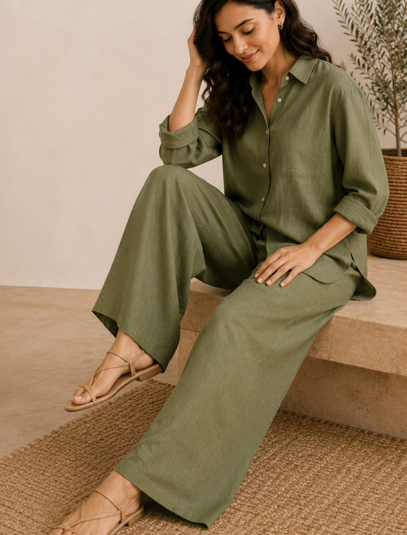 Olive Green Linen Women’s Co-ord Set